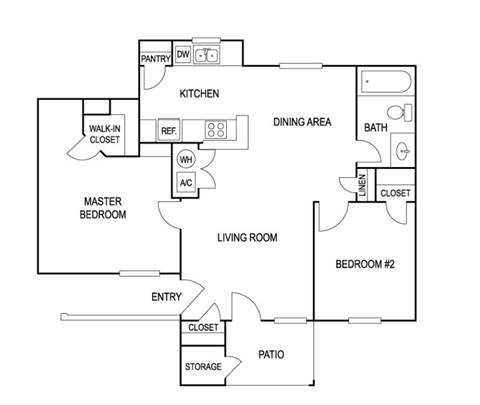 Two Bedroom 1 Bath Floor Plan at Waller Hillside Affordable Apartments in Waller TX